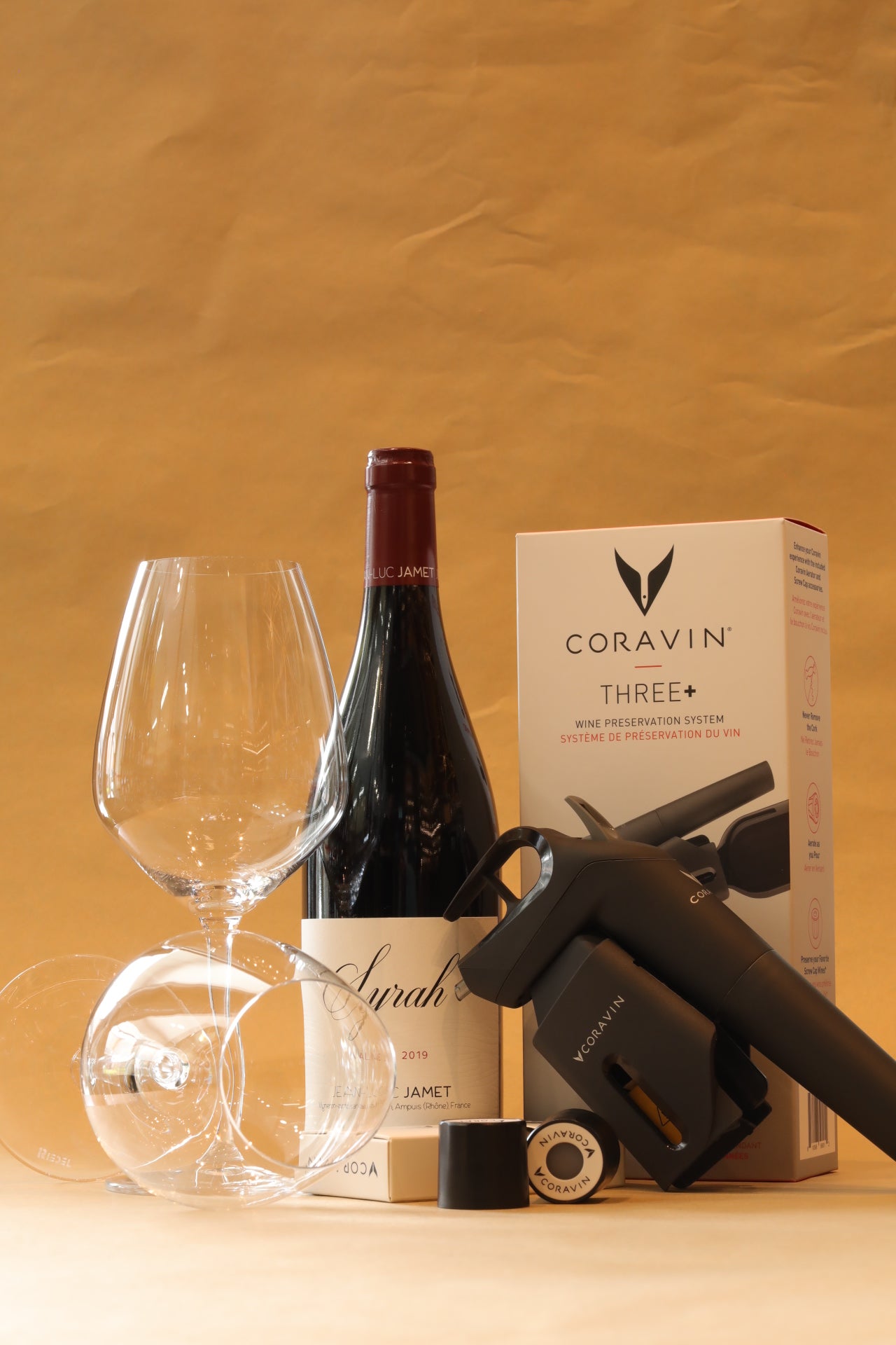 Coravin 3+ Riedel Glasses & French Syrah Gift Pack